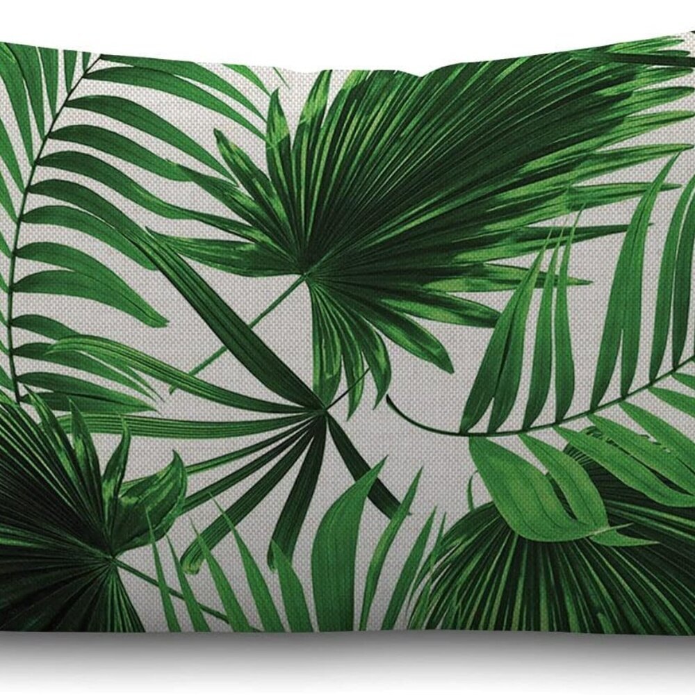 Palm Tree Farmhouse Oblong Rectangle Pillow Cover Realistic Vivid Leaves of Palm